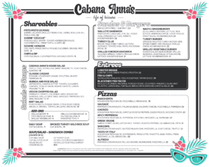 Cabana Anna's Menu for Lunch